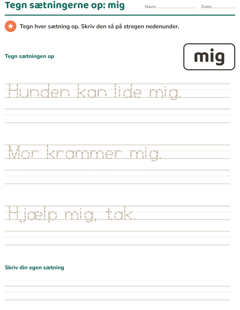 Forhåndsvisning af De hyppigste ord-arbejdsark til Børnehaveklasse