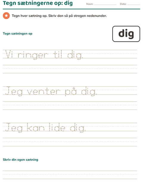 Forhåndsvisning af De hyppigste ord-arbejdsark til Børnehaveklasse