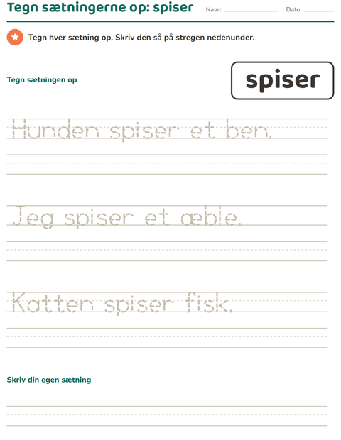 Forhåndsvisning af De hyppigste ord-arbejdsark til Børnehaveklasse