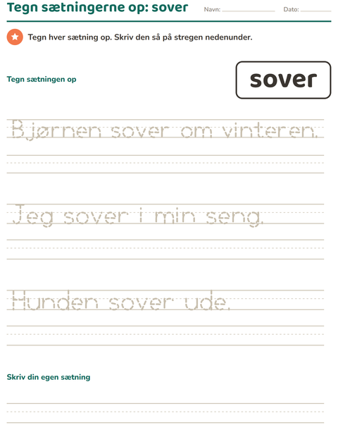 Forhåndsvisning af De hyppigste ord-arbejdsark til Børnehaveklasse