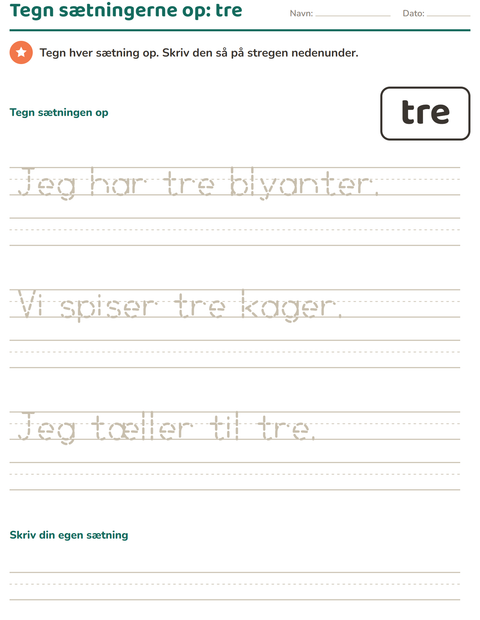 Forhåndsvisning af De hyppigste ord-arbejdsark til Børnehaveklasse