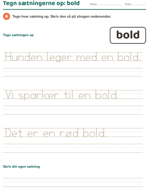 Forhåndsvisning af De hyppigste ord-arbejdsark til Børnehaveklasse