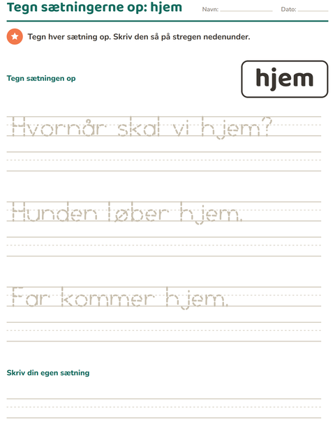 Forhåndsvisning af De hyppigste ord-arbejdsark til Børnehaveklasse