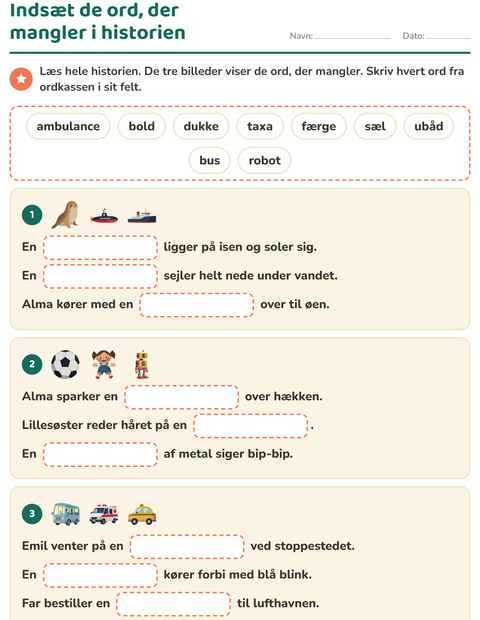 Forhåndsvisning af Indsæt det rigtige ord-arbejdsark til 2. klasse