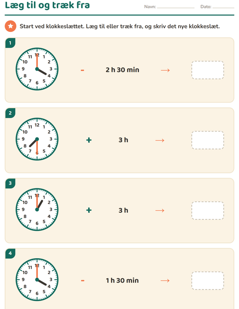 Forhåndsvisning af Hvad er klokken-arbejdsark til 3. klasse