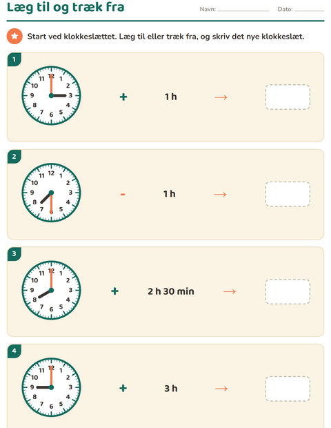 Forhåndsvisning af Hvad er klokken-arbejdsark til 3. klasse