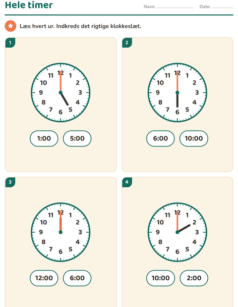Forhåndsvisning af Hvad er klokken-arbejdsark til 1. klasse