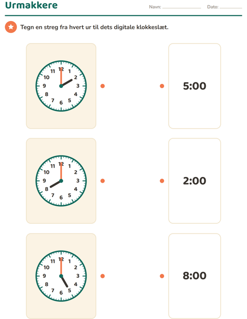 Forhåndsvisning af Hvad er klokken-arbejdsark til 1. klasse