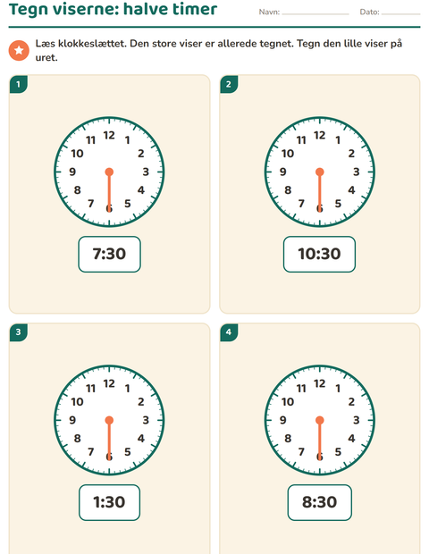Forhåndsvisning af Hvad er klokken-arbejdsark til 1. klasse