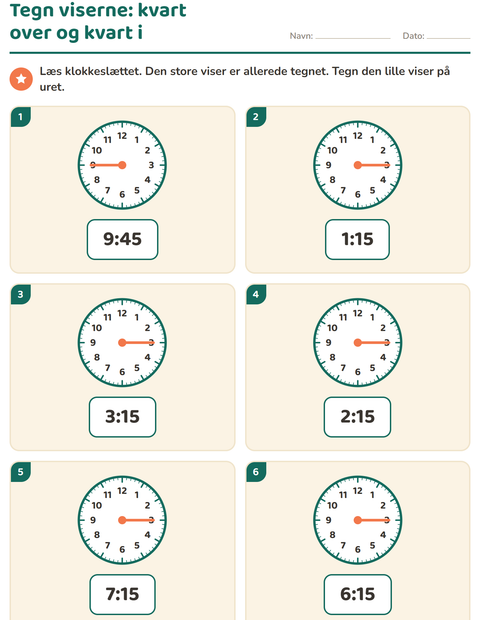 Forhåndsvisning af Hvad er klokken-arbejdsark til 1. klasse