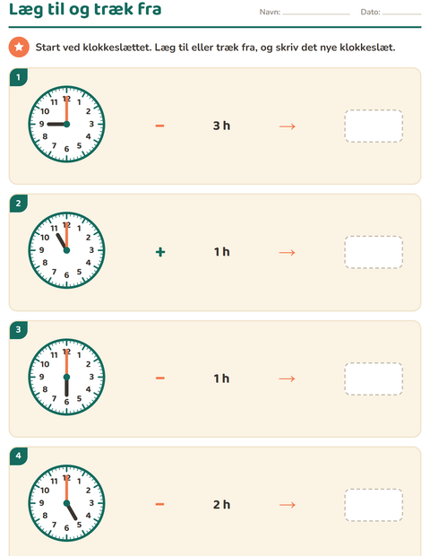 Forhåndsvisning af Hvad er klokken-arbejdsark til 3. klasse