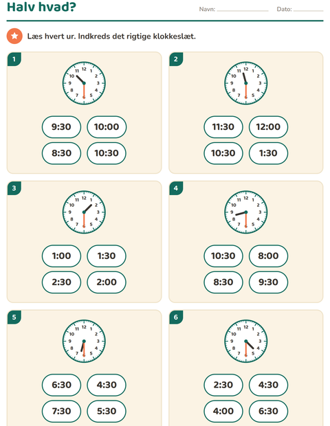 Forhåndsvisning af Hvad er klokken-arbejdsark til 1. klasse