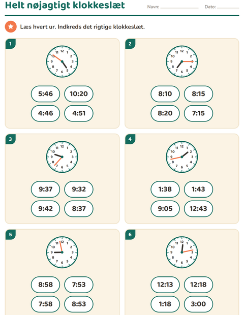 Forhåndsvisning af Hvad er klokken-arbejdsark til 3. klasse