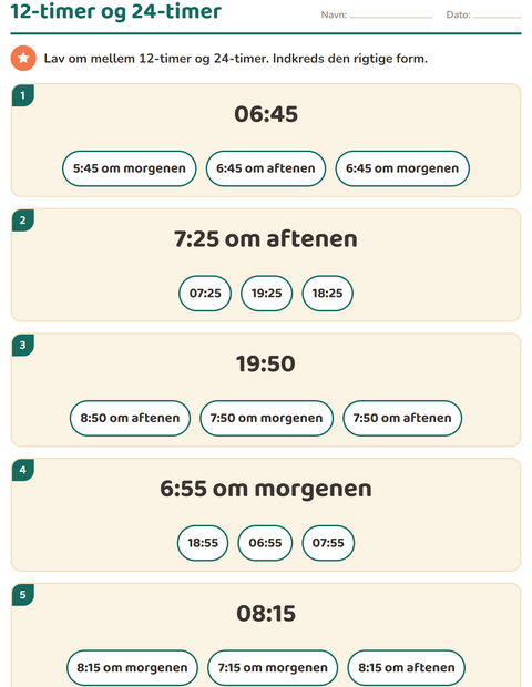 Forhåndsvisning af Hvad er klokken-arbejdsark til 3. klasse