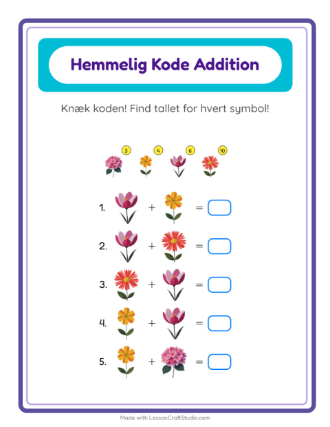 Forhåndsvisning af Regnekode til 20: blomster – opgave til 1. klasse