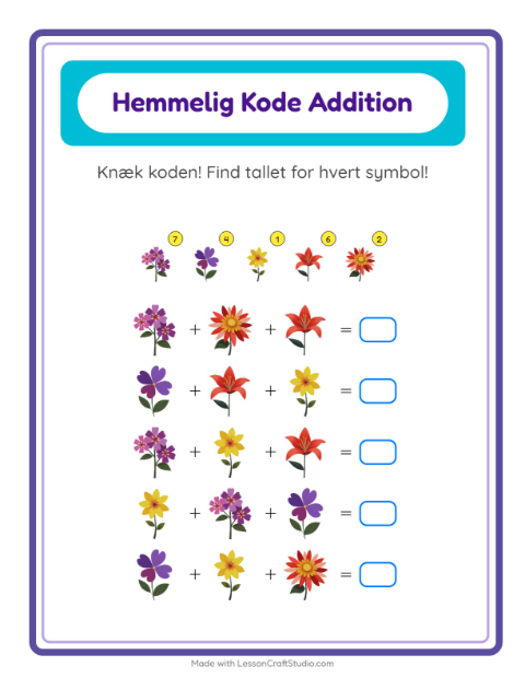 Regnekode til 20: blomster – opgave til 1. klasse — 2