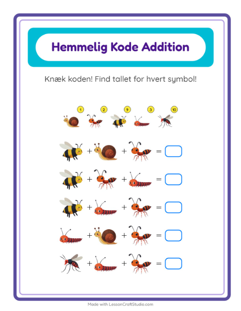 Regnekode til 20: insekter – opgave til 1. klasse — 2