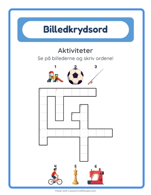 Forhåndsvisning af Krydsord-arbejdsark med Aktiviteter til 2. klasse