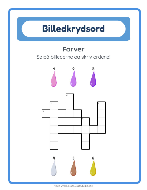 Forhåndsvisning af Krydsord-arbejdsark med Farver til 2. klasse