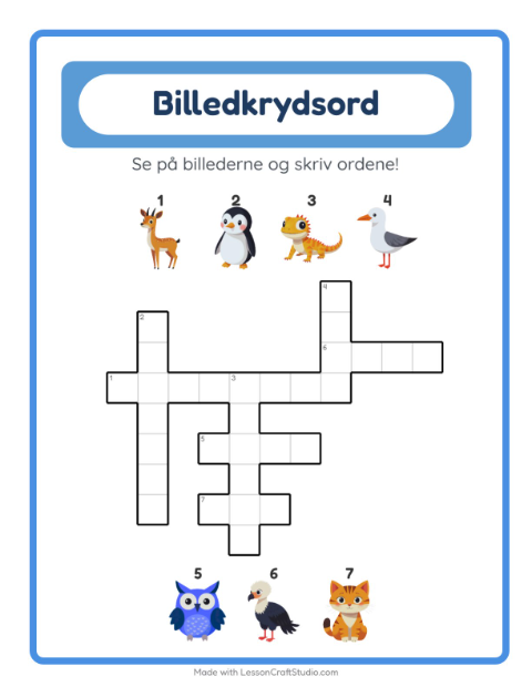 Forhåndsvisning af Krydsord-arbejdsark til 2. klasse