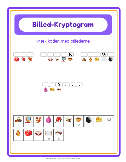 Forhåndsvisning af Kryptogram-arbejdsark til Børnehaveklasse