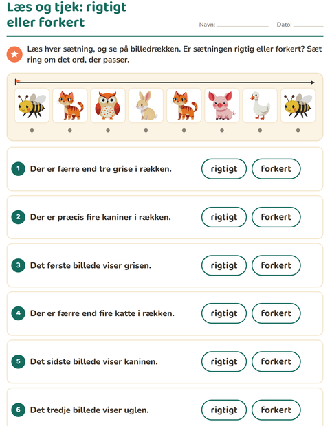 Forhåndsvisning af Læs og gør-arbejdsark med Bondegårdsdyr til 1. klasse