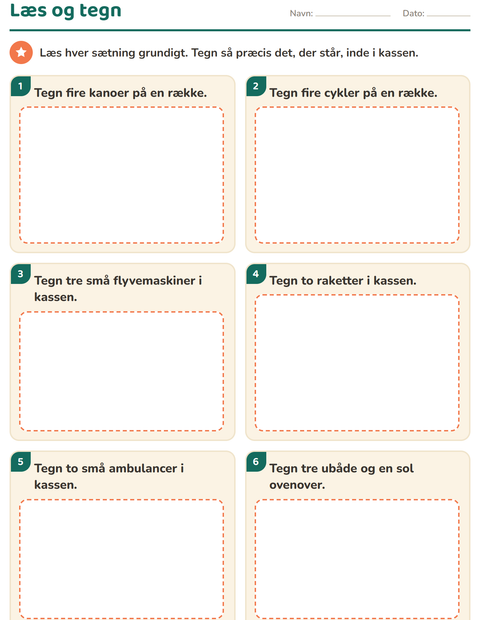 Forhåndsvisning af Læs og gør-arbejdsark med Køretøjer til 1. klasse