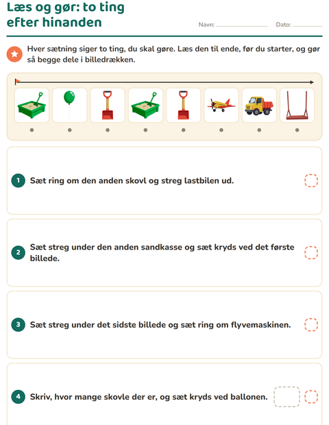 Forhåndsvisning af Læs og gør-arbejdsark med Legetøj til 1. klasse