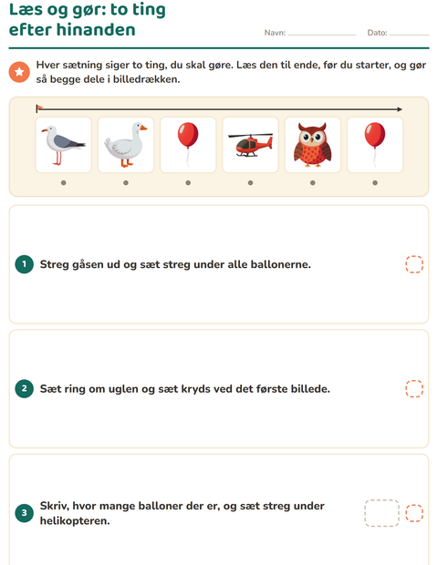 Forhåndsvisning af Læs og gør-arbejdsark med Ting der flyver til 1. klasse