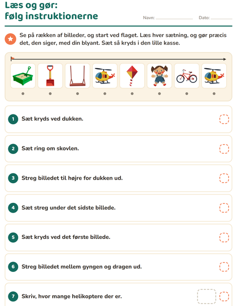 Forhåndsvisning af Læs og gør-arbejdsark med Legetøj til 1. klasse