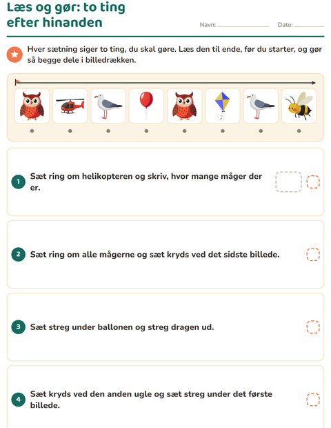 Forhåndsvisning af Læs og gør-arbejdsark med Ting der flyver til 1. klasse