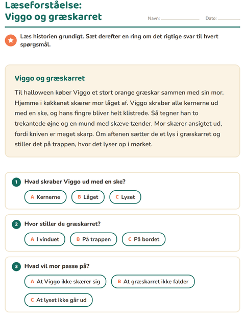 Forhåndsvisning af Læseforståelse-arbejdsark til 2. klasse