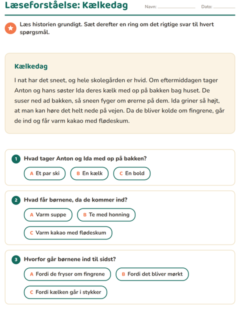 Forhåndsvisning af Læseforståelse: Kælkedag