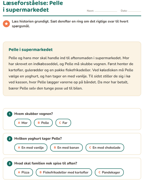 Forhåndsvisning af Læseforståelse-arbejdsark til 2. klasse