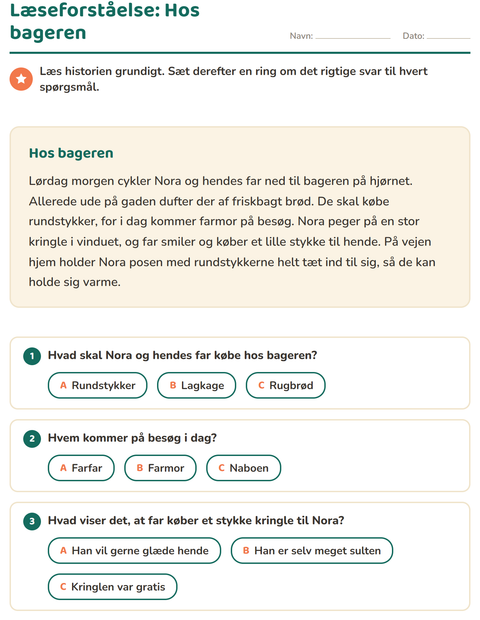 Læseforståelse: Hos bageren