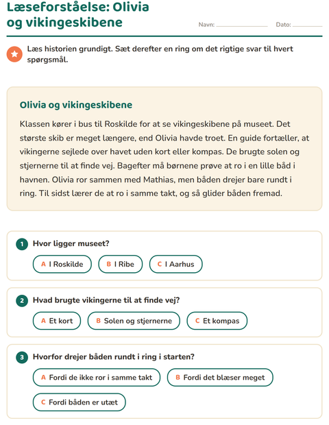 Forhåndsvisning af Læseforståelse-arbejdsark til 2. klasse