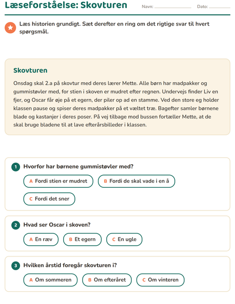 Læseforståelse: Skovturen