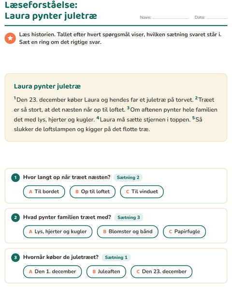 Forhåndsvisning af Læseforståelse-arbejdsark til 2. klasse