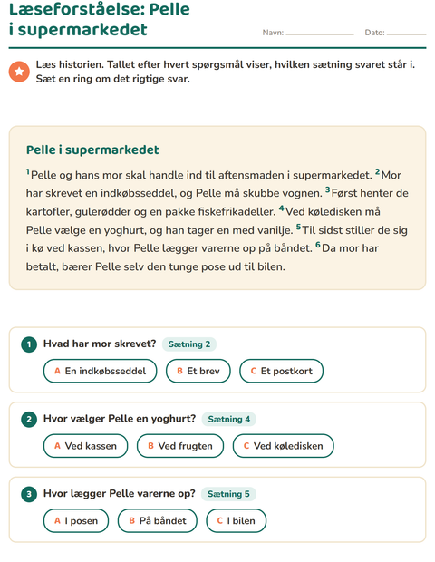 Forhåndsvisning af Læseforståelse-arbejdsark til 2. klasse