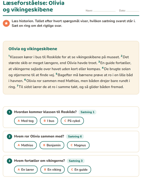 Forhåndsvisning af Læseforståelse-arbejdsark til 2. klasse