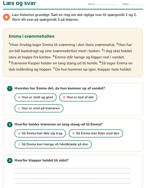 Forhåndsvisning af Læseforståelse-arbejdsark til 2. klasse