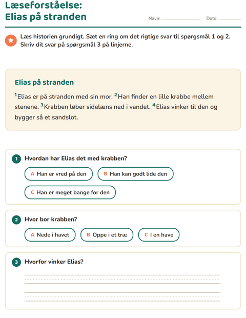 Forhåndsvisning af Læseforståelse-arbejdsark til 2. klasse