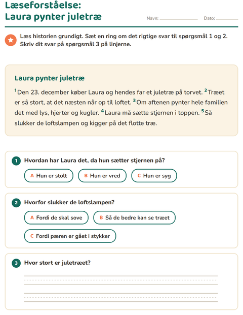 Forhåndsvisning af Læseforståelse-arbejdsark til 2. klasse