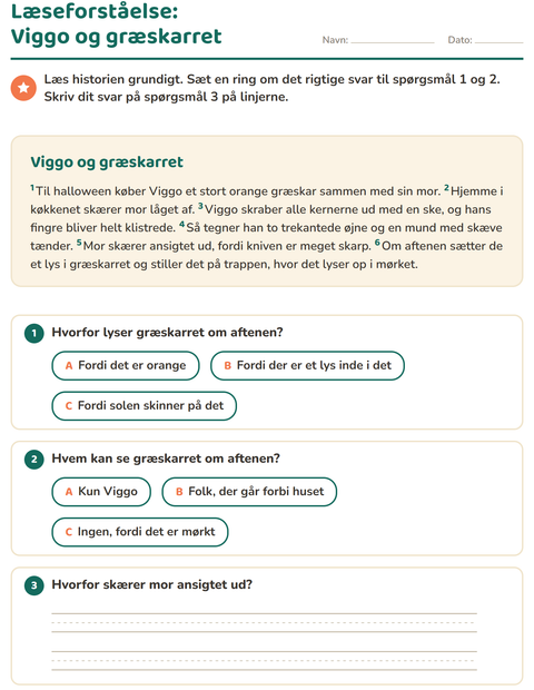 Forhåndsvisning af Læseforståelse-arbejdsark til 2. klasse