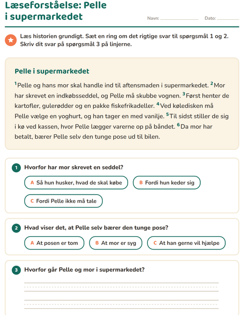 Forhåndsvisning af Læseforståelse-arbejdsark til 2. klasse