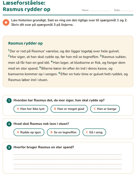 Forhåndsvisning af Læseforståelse-arbejdsark til 2. klasse
