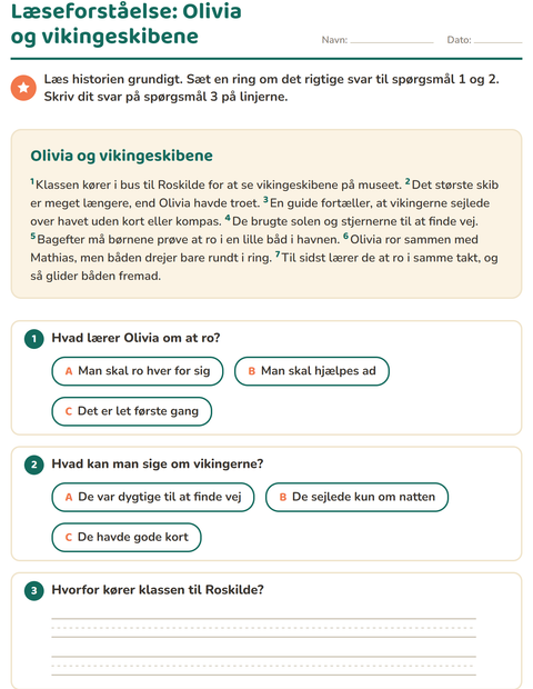 Forhåndsvisning af Læseforståelse-arbejdsark til 2. klasse