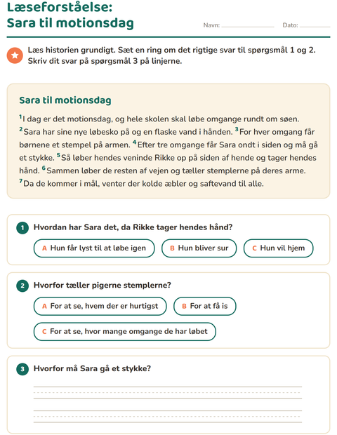 Forhåndsvisning af Læseforståelse-arbejdsark til 2. klasse
