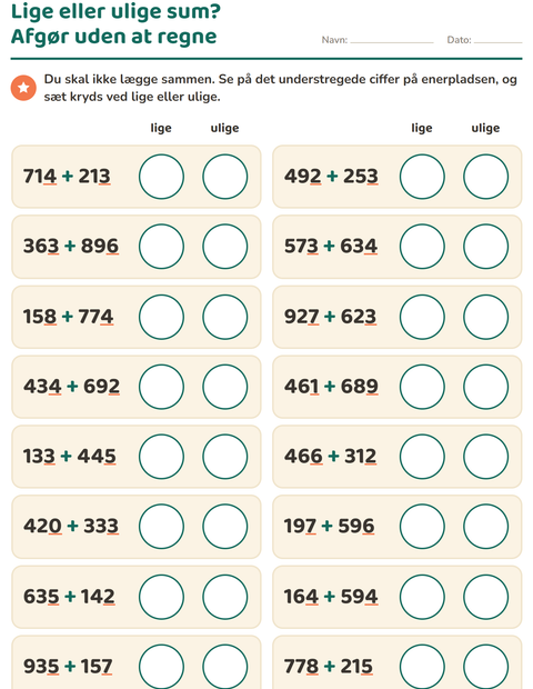 Forhåndsvisning af Lige og ulige tal-arbejdsark til 3. klasse