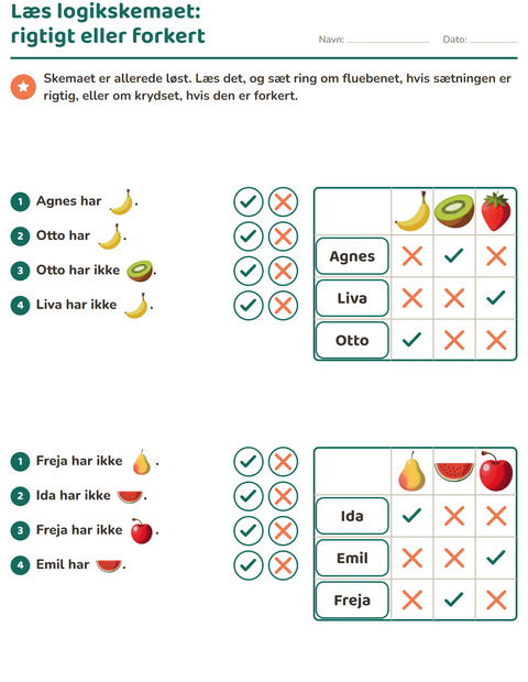 Forhåndsvisning af Logikopgaver-arbejdsark med Frugter til 2. klasse